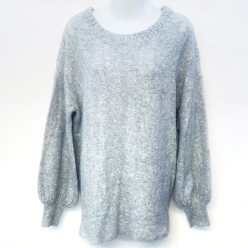 HINGE Women's Grey Open Back Long Pullover Sweater Top